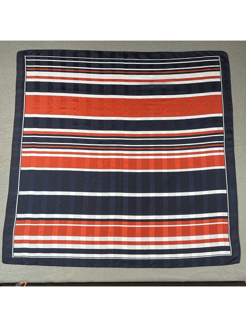 Vintage Large Square Scarf with Black, Red, and White Stripes
